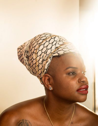 Ericka hart with patterned headwrap