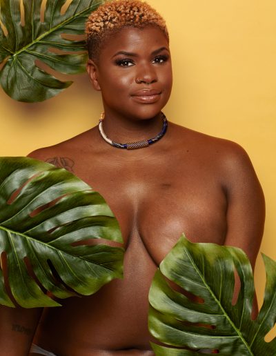 Ericka Hart with monstera leaves